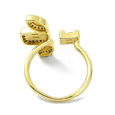 Brass with Cubic Zirconia Open Cuff Ring RJEW-B051-07G-1
