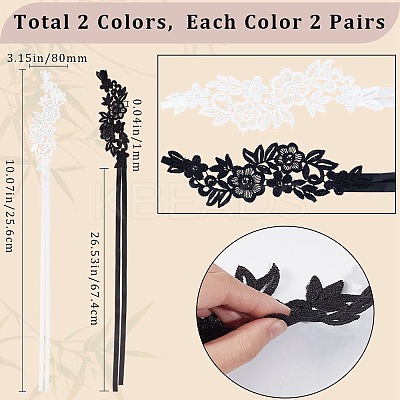 4 Pairs 2 Colors Nylon Embroidery Lace Anklet with Toe Ring AJEW-CP0007-42-1