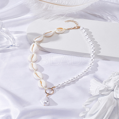 2Pcs Handmade Shell and Faux Pearl Choker Necklace for Women NJEW-LP0001-26-1