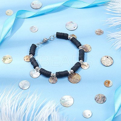 240Pcs 3 Styles Natural Akoya Shell Flat Round Charms BSHE-PH0001-35-1