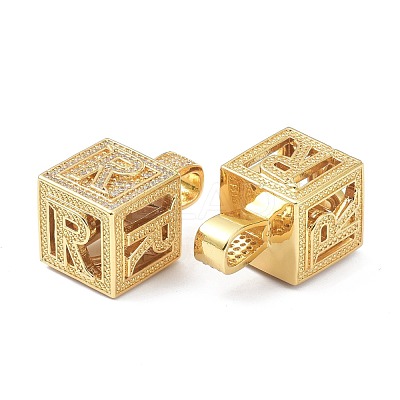Alphabet Brass Micro Pave Clear Cubic Zirconia Pendants ZIRC-O045-01G-R-1