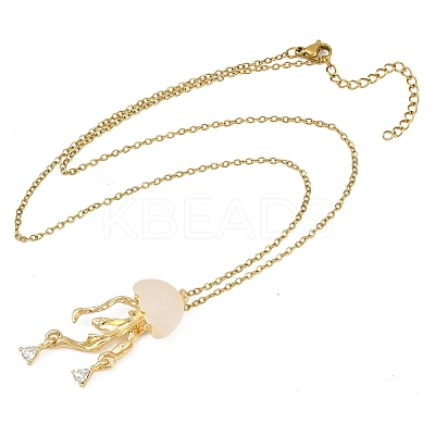 Alloy Crystal Rhinestone with Resin Jellyfish Pendant Necklaces for Women NJEW-A066-03G-1