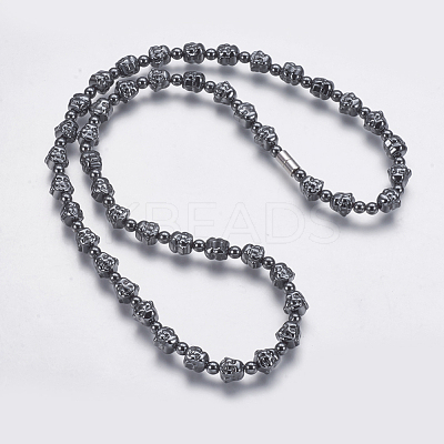 Non-magnetic Synthetic Hematite Mala Beads Necklaces NJEW-K096-10C-1