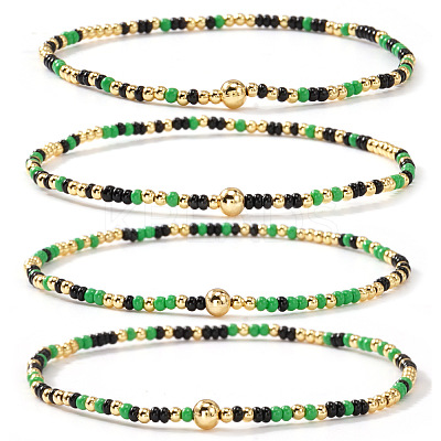 4Pcs Bohemian Glass Seed Bead & Brass Beads Stretch Bracelets for Women DR1565-5-1