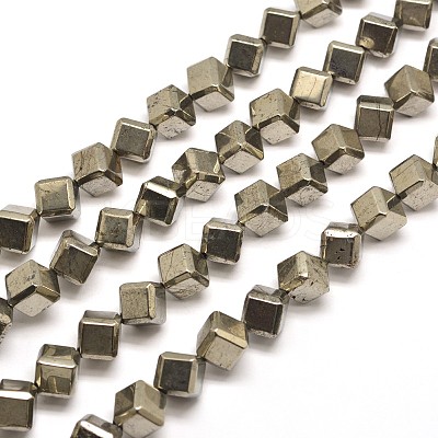 Natural Pyrite Cube Beads Strands G-I125-97-10x10mm-1