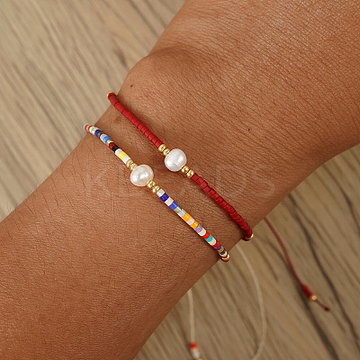 2Pcs Vintage Glass Seed Bead & Plastic Imitation Pear Beads Braided Bead Bracelets for Women JF2280-2-1