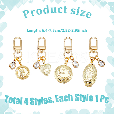 4Pcs Brass Locket Pendants & Alloy Rhinestone Pendant Decorations HJEW-NB00322-1