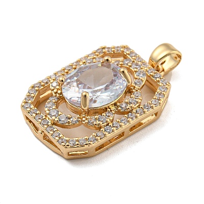 Brass Micro Pave Clear Cubic Zirconia Pendants KK-P263-25KCG-01-1