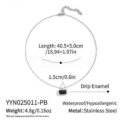 Minimalist 304 Stainless Steel Black Enamel Rectangle Pendant Necklaces for Women BF7905-3-1