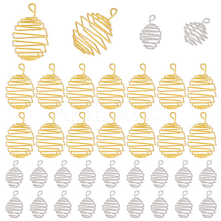 50Pcs 2 Colors Iron Wire Spiral Bead Cage Pendants IFIN-PH0002-11-1