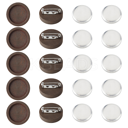 DIY Round Wood & Aluminum Brooch Making Kits DIY-FH0009-69A-1