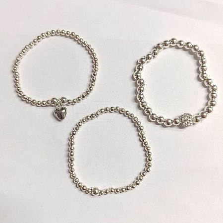 3Pcs 3 Style Iron & Polymer Clay Rhinestone Beaded Stretch Bracelets Set BJEW-PH01674-1