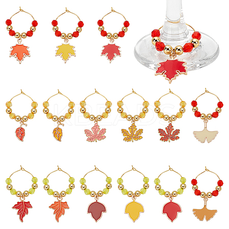 Autumn Theme Glass Wine Glass Charms AJEW-BC00013-1