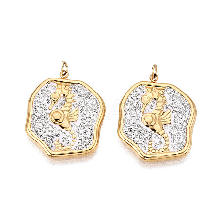 304 Stainless Steel and Polymer Clay Crystal Rhinestone Pendants STAS-T069-60E-1