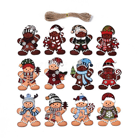 12Pcs Christmas UV Single Face Printed Wood Pendant Decorations WOOD-N020-23-1