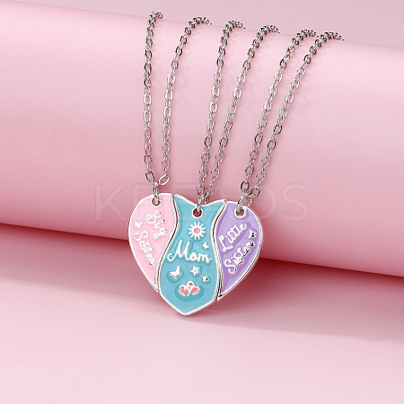 3Pcs Alloy Enamel Mom Daughter Heart Magnetic Pendant Necklace Sets for Mother's Day FS-WG5C723-01-1