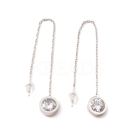 Crystal Rhinestone Flat Round Long Dangle Stud Earrings EJEW-A067-06P-1