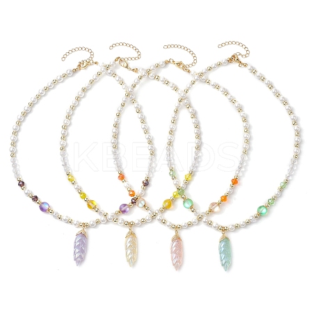 Glass & Shell Pearl &  Synthetic Non-magnetic Hematite Beaded Necklaces NJEW-JN04976-1