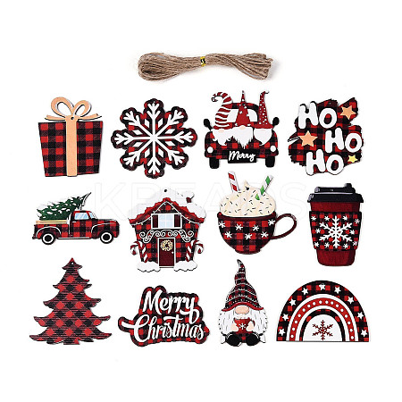 12Pcs Christmas UV Single Face Printed Wood Pendant Decorations WOOD-N020-28-1