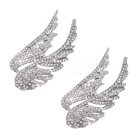 2Pcs Angel Wings Zinc Alloy Rhinestone Brooches for Backpack Clothes Wedding Party JEWB-WR0001-12P-1