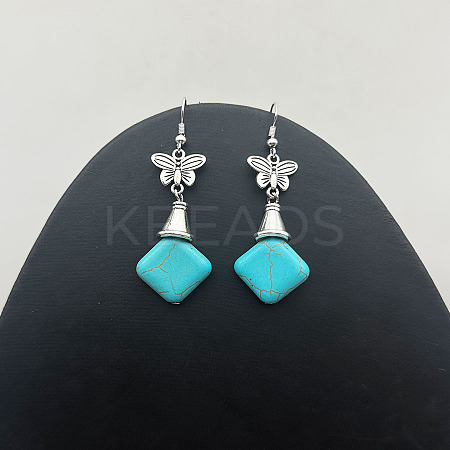 Rhombus Synthetic Turquoise & Alloy Dangle Earrings WG2299-4-1