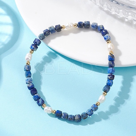 Natural Lapis Lazuli Cube Beads Stretch Bracelets for Women BJEW-JB13176-01-1
