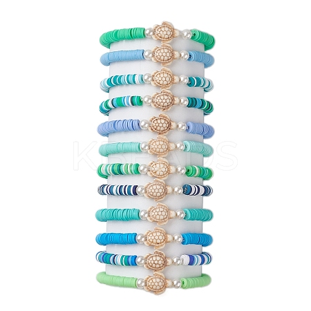 12Pcs 12 Style Synthetic Turquoise Tortoise Stretch Bracelets Set BJEW-JB10097-1