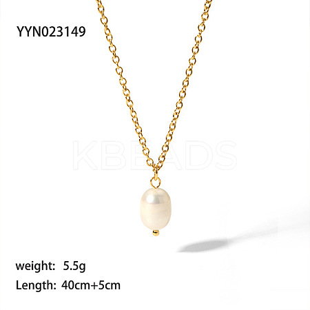 Elegant Natural Freshwater Pearl Rice Pendant Necklaces with 304 Stainless Steel Chain for Women TC0594-5-1