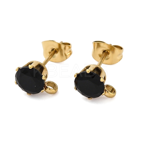 Ion Plating(IP) 304 Stainless Steel Cubic Zirconia Stud Earring Findings STAS-P373-04B-G02-1
