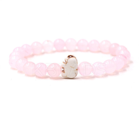 Natural Rose Quartz & Synthetic Turquoise Beads Stretch Bracelets for Men Women QO0012-3-1