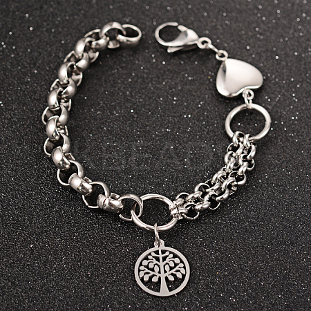 Tree of Life 304 Stainless Steel Charm Bracelets BJEW-L576-15-1
