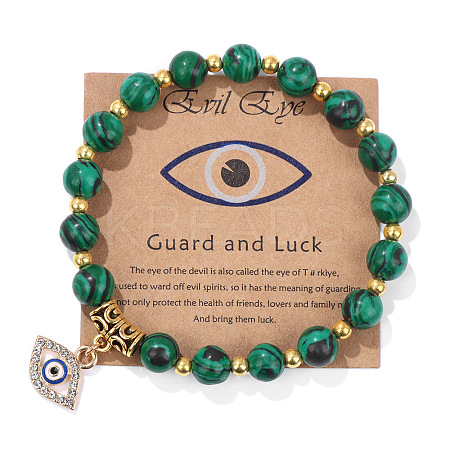 Synthetic Malachite Round Beads Stretch Bracelets FS-WG18FCB-03-1-1