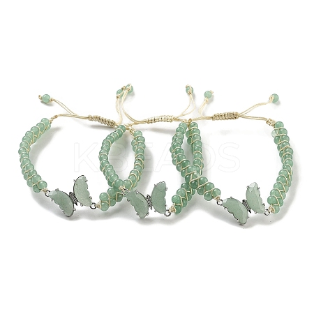Natural Green Aventurine Braided Round Bead Bracelets BJEW-K251-06G-1