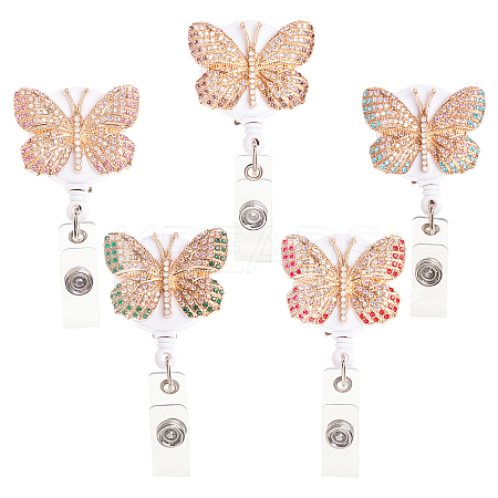 5 Pcs 5 Colors Butterfly Rhinestone Badge Reel AJEW-CA0001-27-1