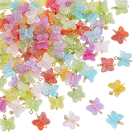 100Pcs AB Color Plated Transparent Acrylic Butterfly Connector Charms PALLOY-AR00034-1