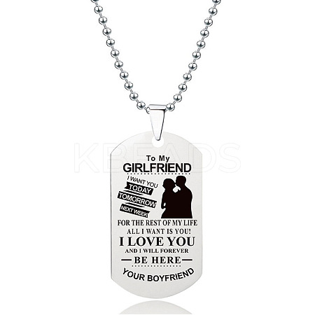 201 Stainless Steel To My Girlfriend Dog Tag Pendant Ball Chain Necklaces FS-WG527E6-26-1