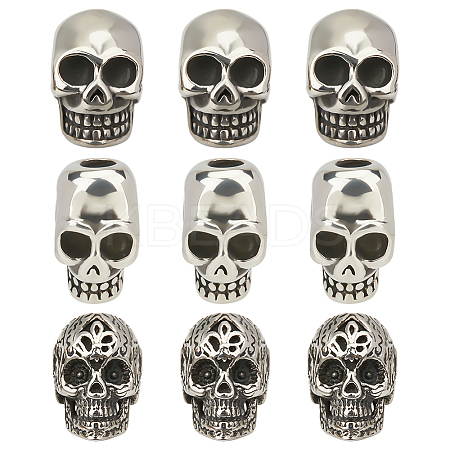9Pcs 3 Styles 304 Stainless Steel European Beads STAS-ME0002-93-1