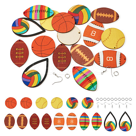 DIY Sports Balls Wood & Brass Dangle Earring Jewelry Making Kits DIY-TA0010-47-1