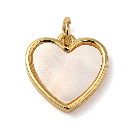 Rack Plating Brass Pave Shell Heart Charms with Jump Rings KK-K345-12G-1