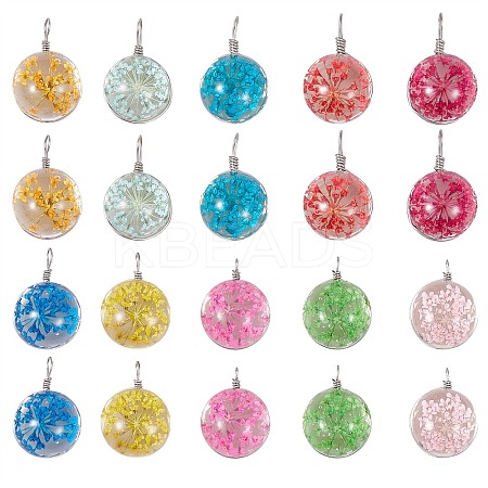 20Pcs 10 Colors Transparent Glass Pendants GLAA-SZ0001-71-1