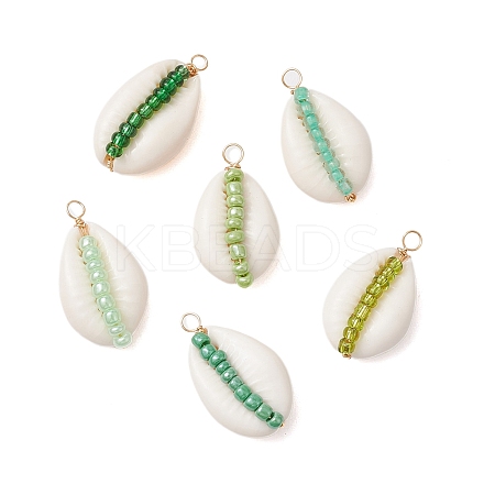 6Pcs 6 Styles Natural Cowrie Shell & Glass Seed Beads Pendants PALLOY-JF02759-04-1