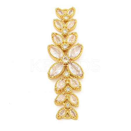 Brass Pave Clear Cubic Zirconia Flower with Leaf Links Connector Charms KK-P277-52G-01-1