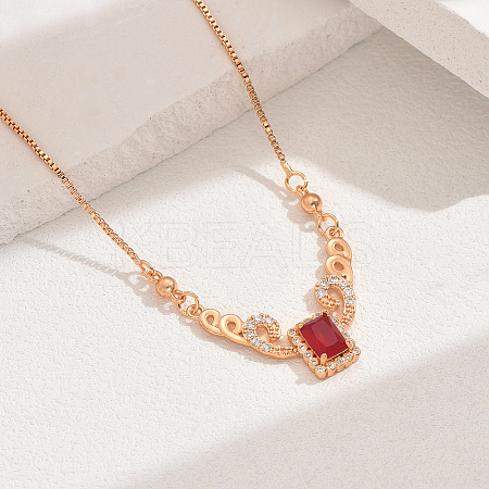 Elegant Vintage Brass Pave Cubic Zirconia Women's Rectangle Pendant Necklaces DI2317-3-1