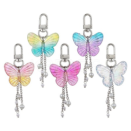 5Pcs 5 Colors Acrylic Butterfly Pendant Decorations HJEW-JM01779-S-1