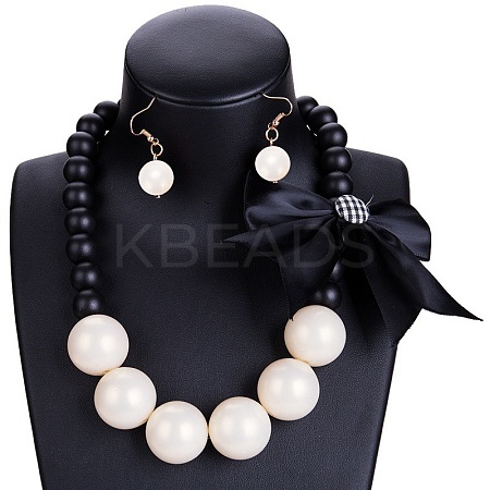 Fashionable Bohemian Style Resin Round Beaded Dangle Earrings & Necklaces Sets FS-WG6B49E-04-1