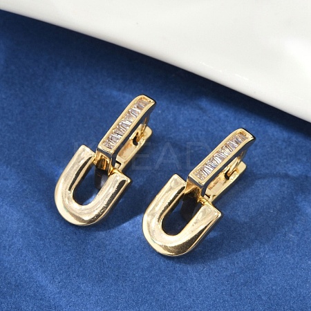 Brass Clear Cubic Zirconia U-Shaped Hoop Earrings EJEW-Q016-20G-1