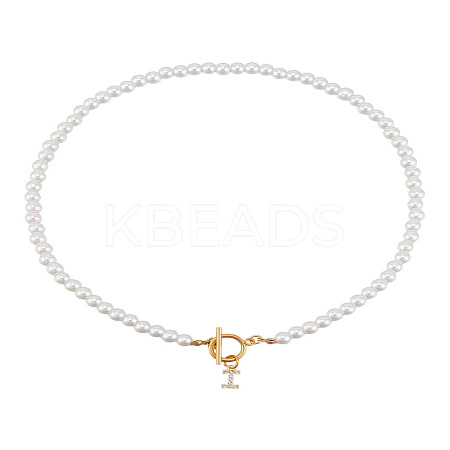 1Pc Brass Clear Cubic Zirconia Letter Pendant Necklaces NJEW-LP0001-32I-1
