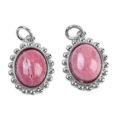 Natural Rhodonite Oval Pendants KK-U043-46P-F-1