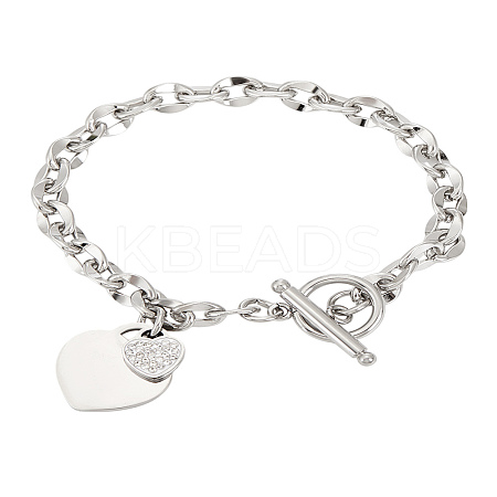 1Pc 304 Stainless Steel Coffee Bean Chain Charm Bracelets for Women BJEW-LP0001-17-1
