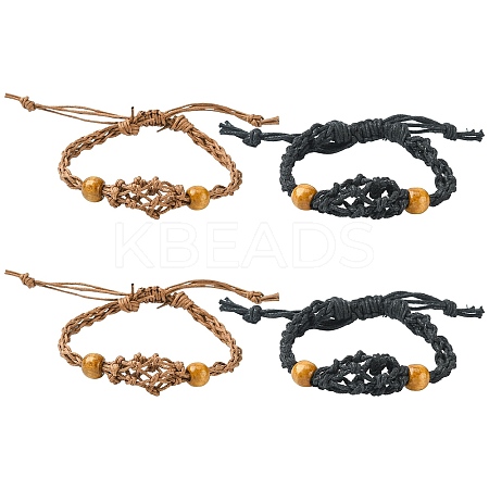 4Pcs 2 Colors Adjustable Braided Waxed Cord Macrame Pouch Bracelet Making MAK-CJ0001-18-1